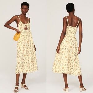 NEW MADEWELL Antique Coral SOREN Floral CUTOUT Silk MIDI Sun DRESS